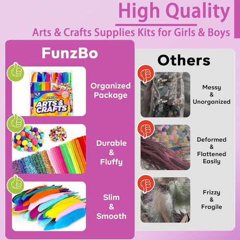 FUNZBO 1200+ Arts & Crafts Supplies for Kids - Craft Kits with Pipe Cleaners, Pom Poms, Popsicle Sticks