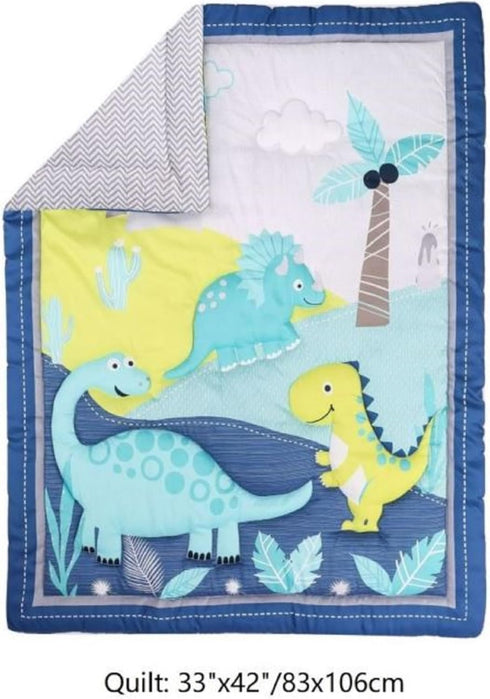 Set Crib Quilt with Dinosaur Theme, Blue and Yellow Baby Bedding | Comforter