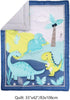 Set Crib Quilt with Dinosaur Theme, Blue and Yellow Baby Bedding | Comforter