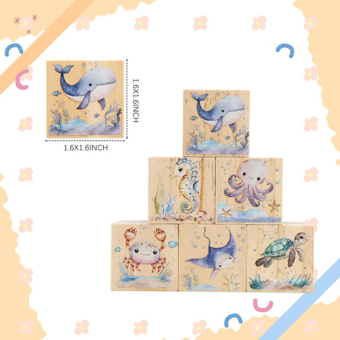 6 Bedroomm Pcs Ocean Animal Nursery Decor Blocks Wooden Shelf Decor for Baby Nursery Room Kids