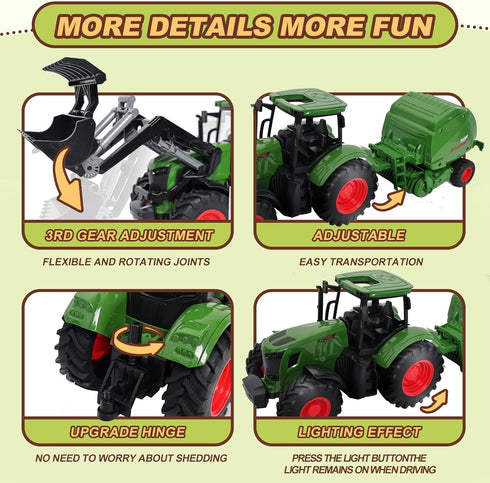 Set yset 3-7 Peagprav Farm Tractor Toys Bale Haying Round Baler with Barn, Farmer,Cow,Farm Tools,Tree Farm Tractor Pla