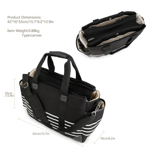 WTWU Large Capacity Sturdy Canvas Mom Bag Ergonomic Handle Strollers Hook for Traveling Parents and Caring Essential