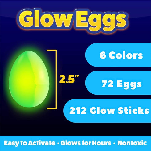 72 216 288pcs PartySticks Easter Glow Eggs & mini Glow Sticks total, Glow-in-the-Dark Kids Teens Adults Easter Basket