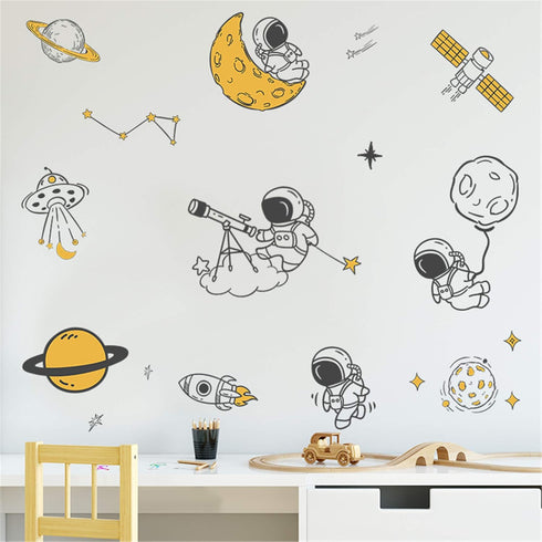 RARJSM Wall Stickers, Astronaut Planet Outer Space Stars DIY Vinyl Removable Large Decals for Kids Bedroom Living Room