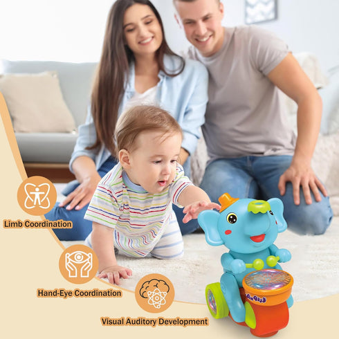3 4 5 6 7 8 Baby Elephant Musical Crawling Toy with Lights, Sounds, Blowing Ball, Infant Sensory Toys, Birthday Gifts