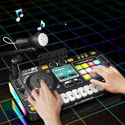 Johehe 12 8 4-8+ Rechargeable Kids DJ Mixer with LED Light Show & Karaoke Microphone - Interactive Music Toy with Sound