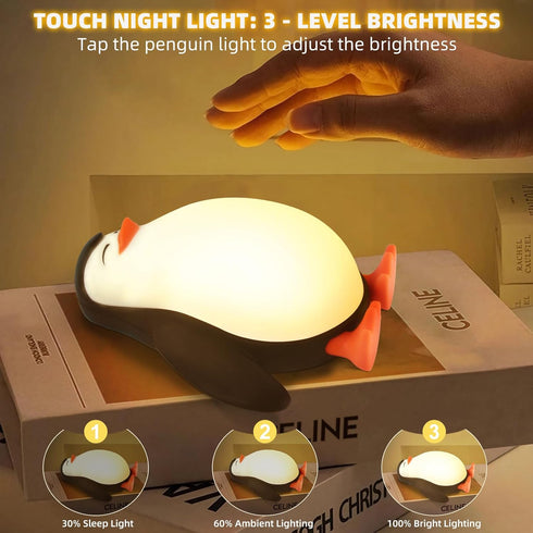 3 Dimmable Tcamp Cute Penguin Night Light for Kids, Level Nursery Nightlight Lamp, Cute Silicone Squishy Lighted