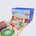 Train Storage Bin and Play Mat - Wooden Railway Take-Along Storage Box with Train Tracks Design - Two in One
