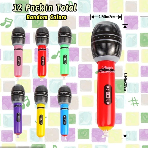CCINEE 12 Pack Inflatable Microphones, 9.4 Inch Giant Props for 80s 90s Musical Concert Themed Party