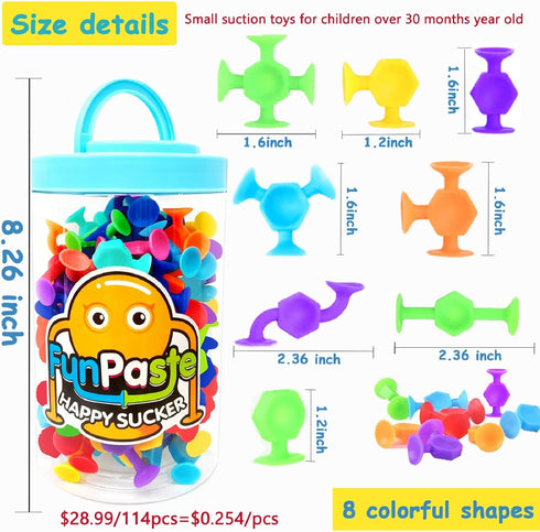 114pcs 2-4, 3-8 Suction Cup Bath Toys for Kids, Travel Essentials for Toddlers, Classroom Fidget Sensory Montessori Toy