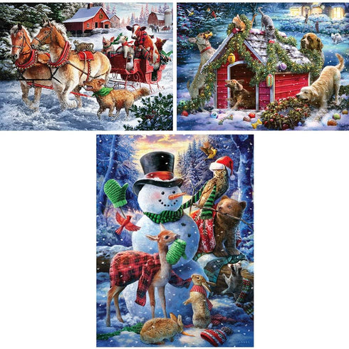 Set (3) 1000 20" 27" Bits and Pieces - Value of Three Piece Jigsaw Puzzles for Adults - Each Puzzle Measures X - Winter