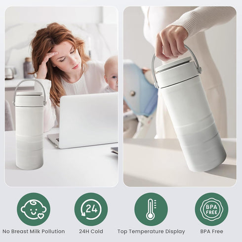HOKORIIKU 22oz 360 24H, Set 2 Portable Breast Milk Cooler Breastmilk Chiller with Temp Display, Total Cooling Keeps