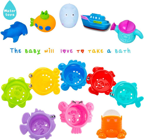 INNOCHEER Baby Bath Toys for Water Table, Toddler Water Toys with Mold Free Bath Toys Stacking Cups, Quick Dry Organizer Net, 13 Pcs Water Table Toys for Toddlers Bathtub Game, Beach and Pool Party