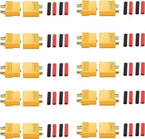 AUTOUTLET 10-Pair XT60 Power Connectors (M/F) with 20 Heat Shrink Tubes for RC LiPo Batteries