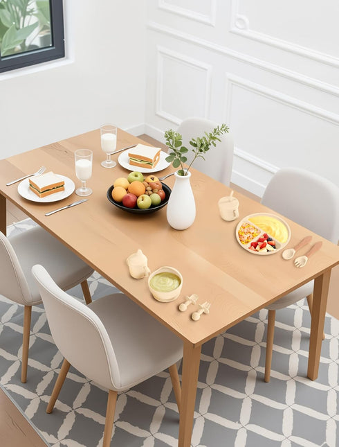 Set 9 Silicone Baby Feeding Pcs, Spill-Proof Suction Plate, Bowl, Bib, Silicone spoon&forks, Wooden Spoons&forks