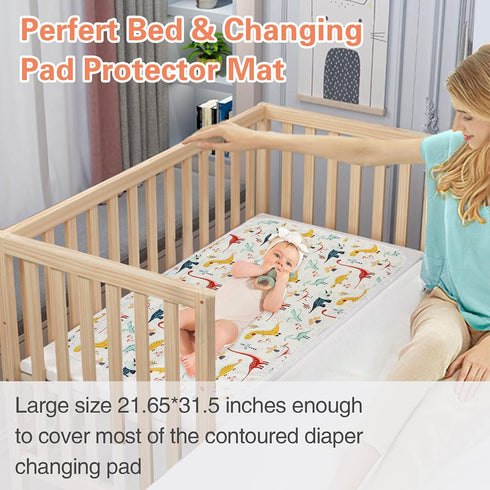 Baby Diaper Changing Pad, 21 5/8" x 31.5" Waterproof Liners 2Pack, Reusable Soft Portable Changing Mat (Dinosaur 2PCS)
