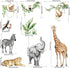 Jungle Safari Animal Wall Decals for Kids Room - Wildlife Wall Stickers Giraffe Elephant Leopard Zebra Monkey Removable