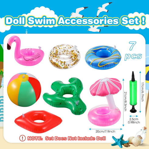 CHENGU 6 Set Swimming 11.5" Swimming Pcs Pool Floaties for Girl Dolls Swim Accessories Pool Floaties Party Ring Girl