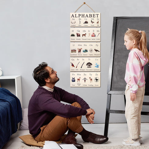 Lumncomfor Wooden Hunting Alphabet Signs, Rustic Wilderness ABC Wall Decor for Nursery Woodland ABC's Educational