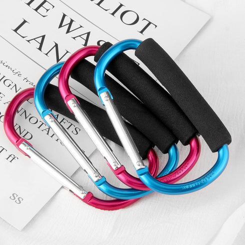 4 Pack Large Carabiner Stroller Hooks, 5.5" D Style Click and Carry Bag Carrier (Light Blue and Rose Red)