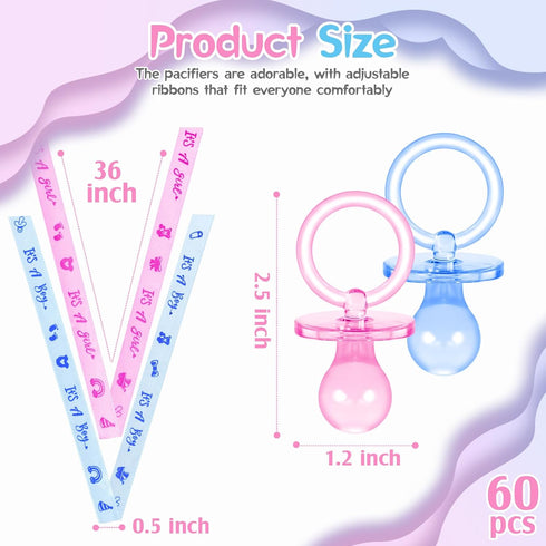 60 ZYFLSQ Pieces Baby Shower Pacifiers Necklace, Acrylic Pacifier Necklaces for Baby Shower Games Girl Boy Charm, Party
