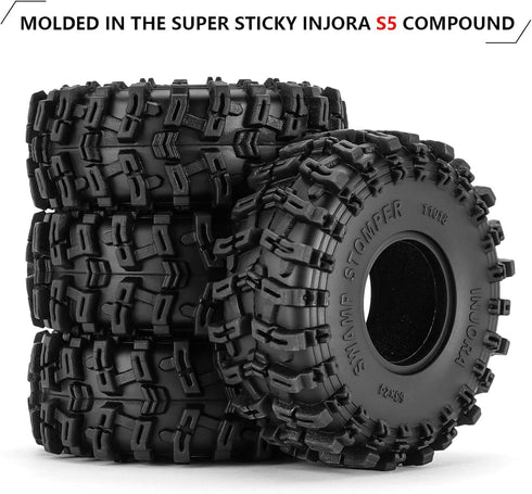 INJORA 1.0 S5 Swamp Stomper Crawler Tires, 2 Pack for TRX4M AX24 SCX24 FCX24 1/18 1/24 RC Crawler Car, 63 * 24mm