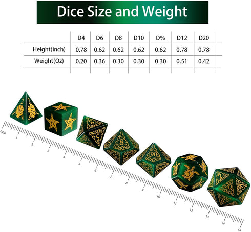 LUCKY-M Turtle DND Dice Set - 7PCS Cat Eye Stone D&D Dice for RPG and MTG Accessories (PC-Green)