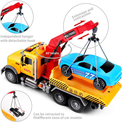 Dwi Dowellin Kids Toys for 3-7 Years Old, 15" Large Tow Truck Toy, Friction Powered Transport Truck