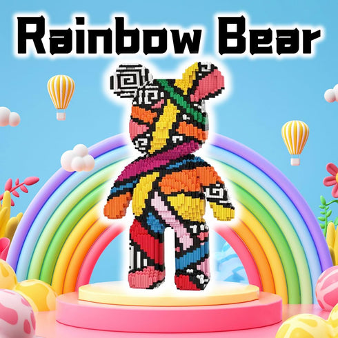 Set(16.9inches) Rainbow Graffiti Teddy Bear Micro Building Blocks Christmas Bear Building Blocks Winktoys Gift