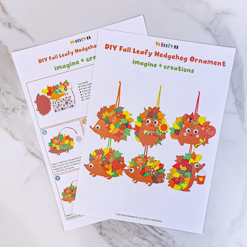 Winlyn 24 Sets Fall Craft Kits, DIY Hedgehog Ornaments and Leaf Foam Stickers for Thanksgiving Classroom Activities