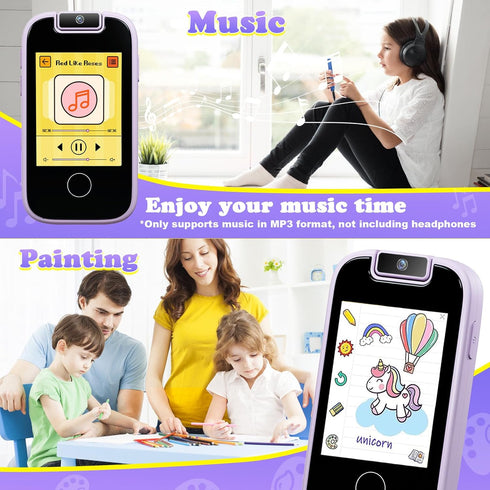 PTHTECHUS Kids Phone Toys for Girls Boys - Toddler Touchscreen MP3 Music Player with Dual Camera