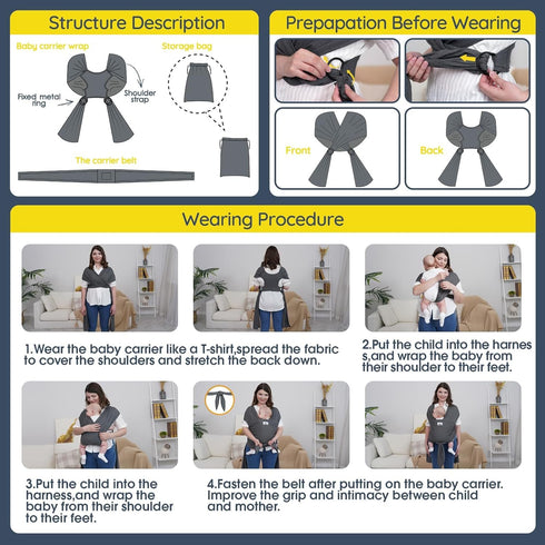 Jeroray Baby Wrap Carrier Sling: Baby Wearing Wraps Newborn to Toddlers Infants Stretchy Easy to Wear Hands Free Plus