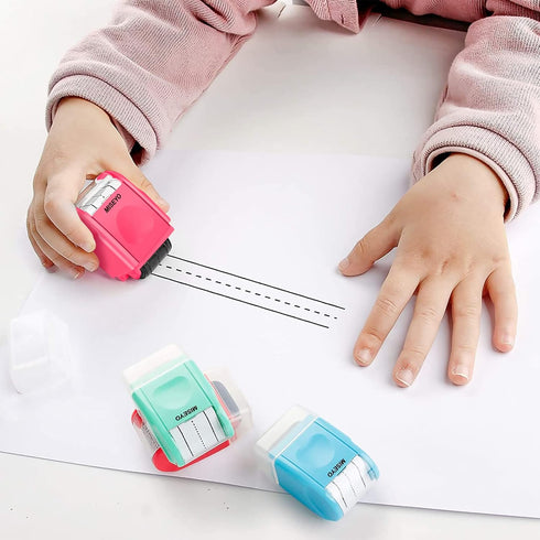 Miseyo Dashed Handwriting Lines Practice Roller Stamp, Self-Inking Line Rolling Stamps for Kids Writing - Peach.