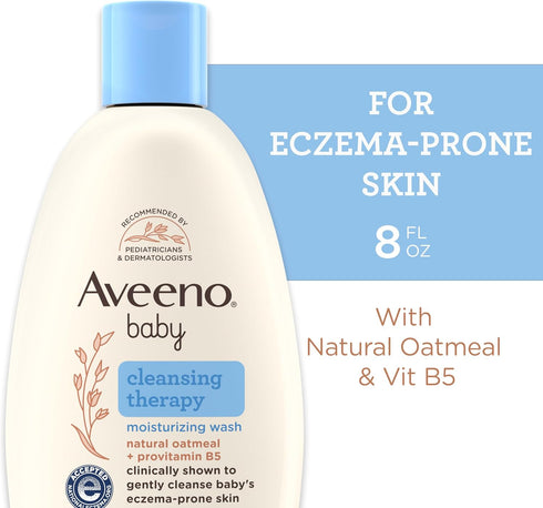 B5, 8 oz Aveeno Baby Cleansing Therapy Moisturizing Baby Body Wash with Natural Oatmeal & ProVitamin Gentle Tear-Free
