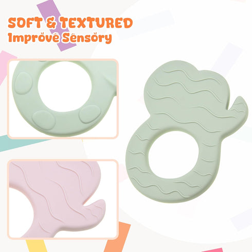 Silicone Baby Teether Toy, Teething Toy for Babies, Pink Green Elephant Shape, Babies Teether, Easy to Hold, Sensory