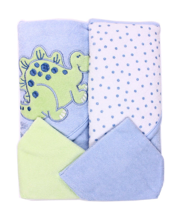 Spasilk Hooded Terry Bath Towel with Washcloths, Dino Blue, 2-Count