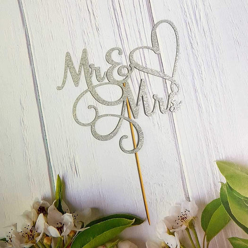 Mr and Mrs Cake Topper, Bride and Groom Wedding Sign, Engagement Cake Toppers Decorations with Double-faced Silver