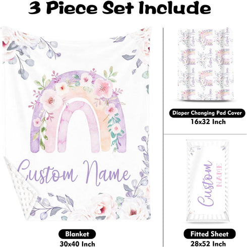 Set Custom Nursery Crib Bedding - Personalized Nursery Decor Baby Blanket Fitted Crib Sheet Changing Pad Cover Baby