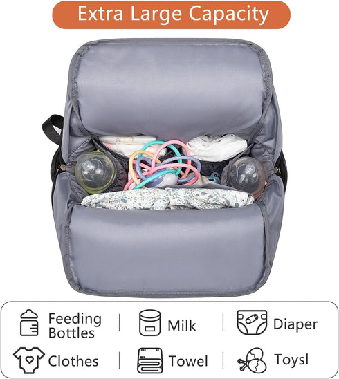 Generic Backpack Diaper Bag Large Diaper Bag with Changing Pad Insulated Bottle Pocket Waterproof Travel Bag Black
