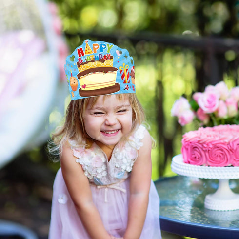 Fancy Land Birthday Crowns for Kids, Die-Cut Blue Crowns for Classroom Family Birthday Party Supplies (30)