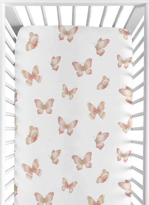 Sweet Jojo Designs Fitted Baby Crib Sheets (Pink and Taupe Boho Butterfly)