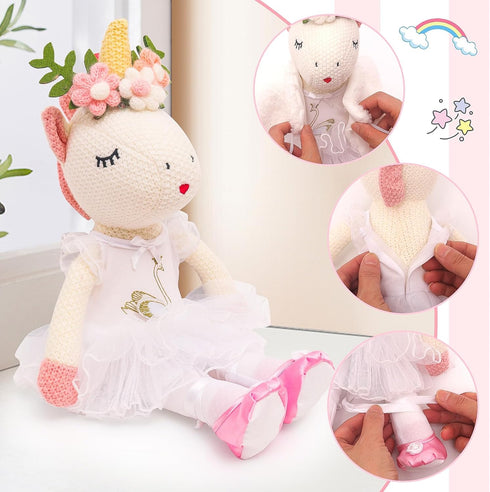 SUPERGFS 3 4 5 6 Unicorn Stuffed Animals Plush Ballerina Baby Doll with Doll Carrier Cloth Accessories Ballet Shoes
