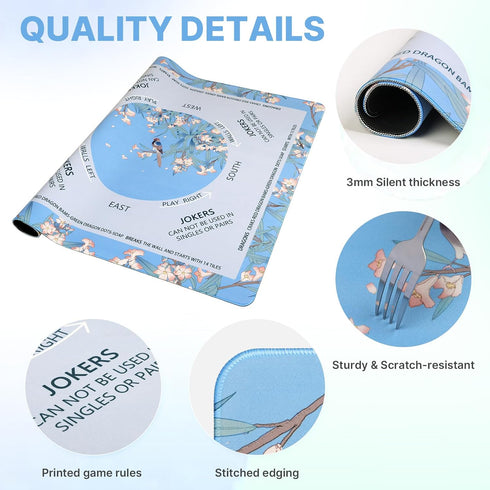 32.6"x32.6" DEVPNR Mahjong Mat for Table with Rules, Noise-Reducing Mahjong Table Cover, Non-Slip Table Cloth