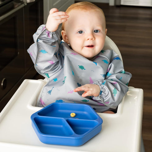 Tiny Twinkle Silicone Suction Baby Plate, Divided Dish for First Foods and Self-Feeding Toddlers (Indigo Plate)