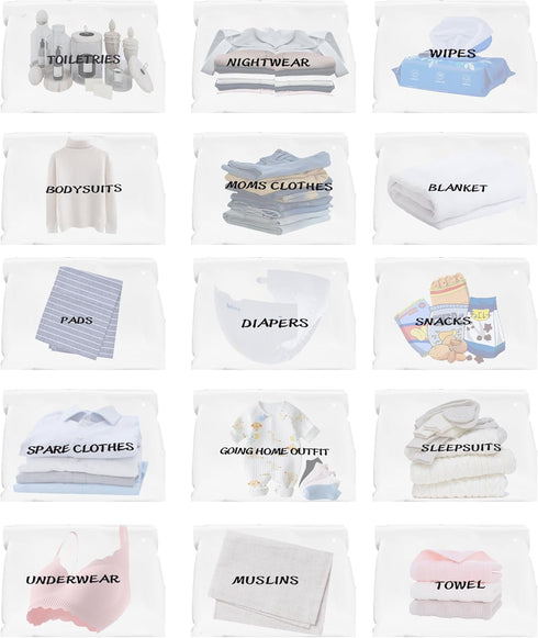 WTYONZEL 15Pcs Hospital Bags for Women Labor and Delivery,Diaper Bag Organizing Pouches, Maternity