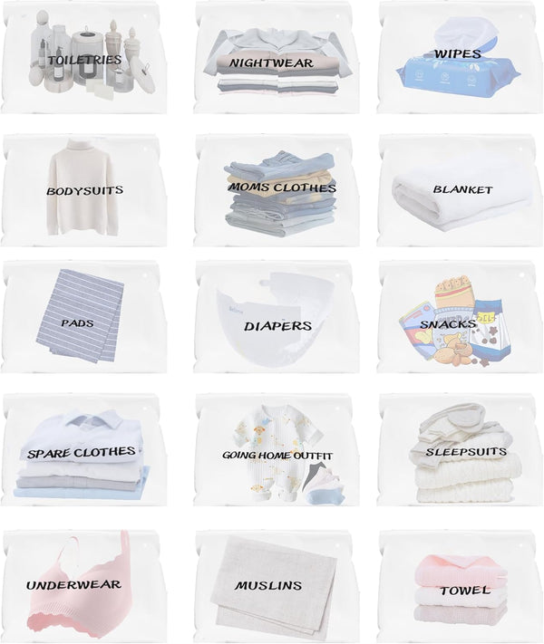 WTYONZEL 15Pcs Hospital Bags for Women Labor and Delivery,Diaper Bag Organizing Pouches, Maternity