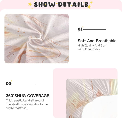 Qilmy 27 39 Gold Marble Fitted Crib Sheet for Girls and Boys, Soft Breathable Baby Crib Sheets for Standard Crib