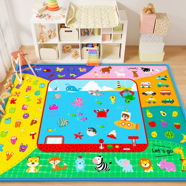Baby Crawling Mat,Baby Play Mat for Floor,Large Cotton Educational Tummy Time Mat,