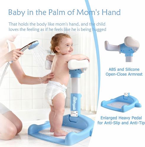 SteelSuperb Anti-Pinch 6-36 Foldable Baby Shower Stand, Toddler Shower Stand with Anti-Slip Base & Silicone, Baby