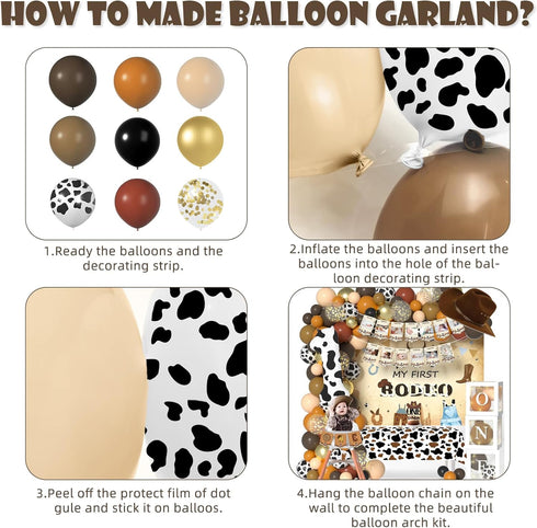 1st 1 1 Western Cowboy Birthday Decorations with Cowboy Balloons Arch, Number Balloons, Banner, Cake Toppers, Backdrop